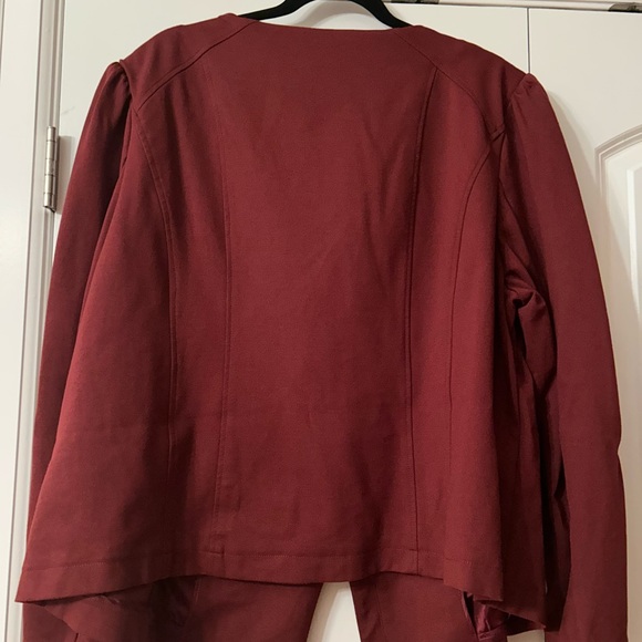 INC International Concepts Burgundy Ruffled Blazer - Picture 5 of 8